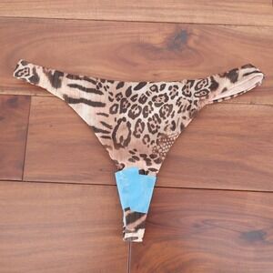 ASOS Design Leopard Print Thong Bikini Bottoms Size US 4 S Rib Channel Tie